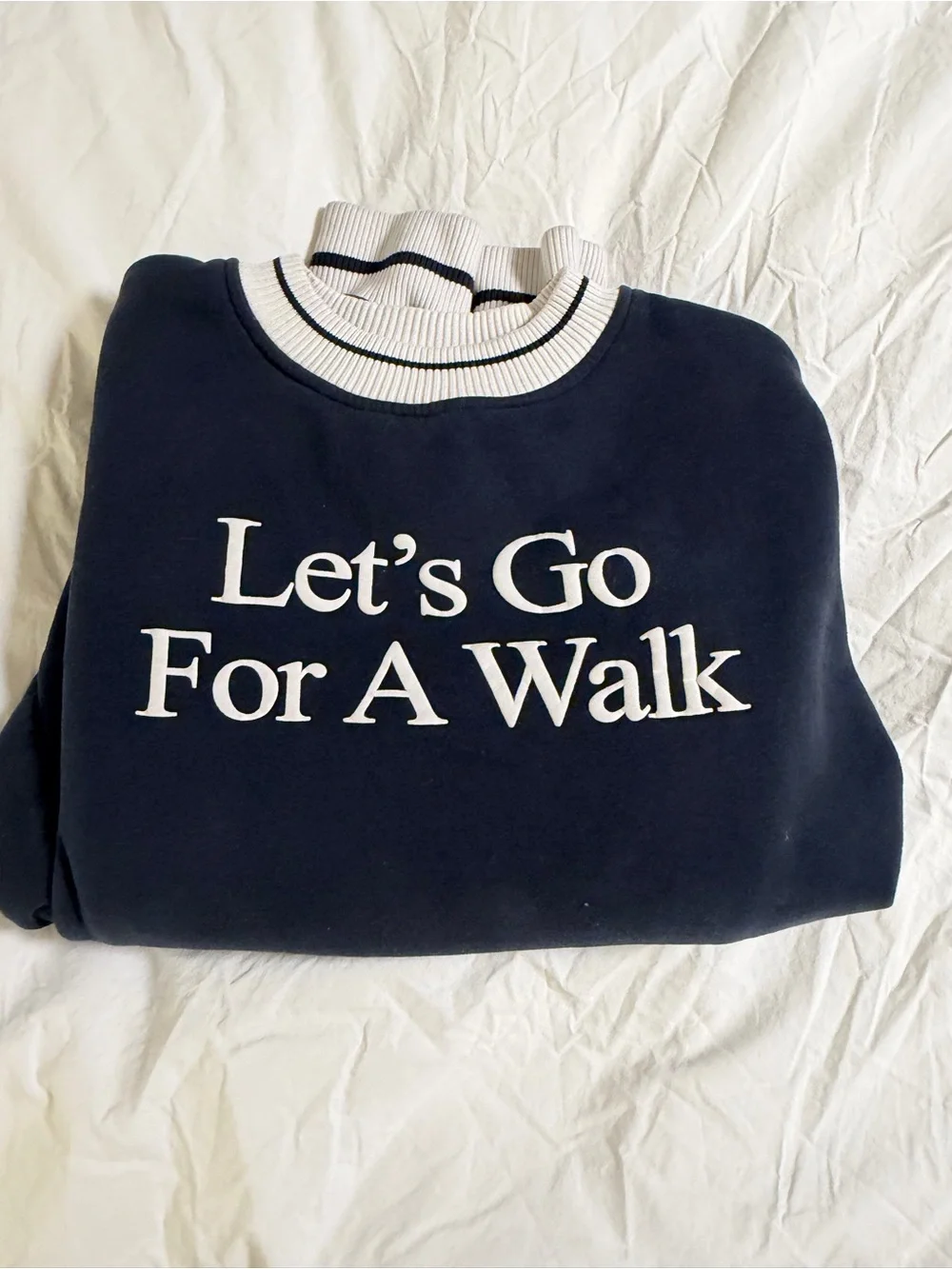 Women's Navy Crewneck Pullover Sweatshirt - 'Let's Go For A Walk'